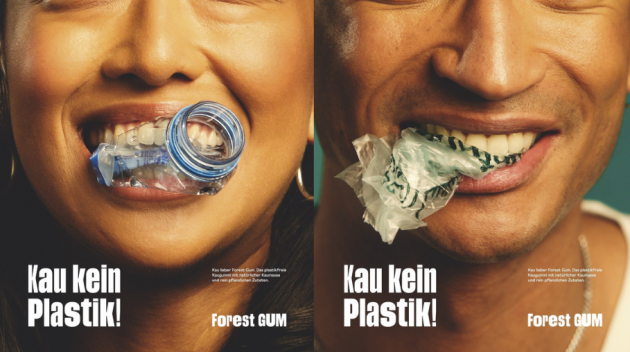 Forest Gum wirbt unter dem Claim "Kau kein Plastik!" - Quelle: Forest Gum